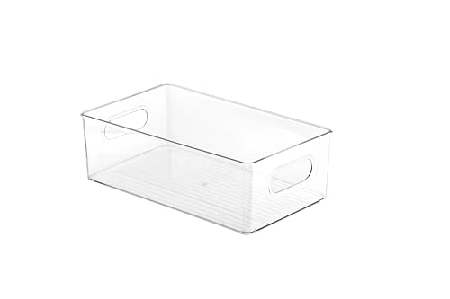Famhap Organizador de Nevera, 4 Piezas Cajas de Almacenamiento de Cocina con Asa, Apilables y Transparentes. Incluye 2 Medianas y 2 Pequeñas