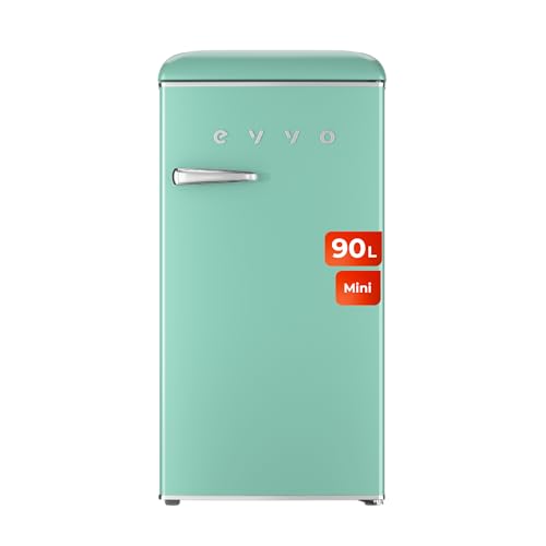 EVVO Nevera Pequeña Retro, 90 litros de Capacidad, Diseño Vintage, Bajo Consumo, Silenciosa, Control de Temperatura, Organizador de Espacios, Frigorífico Mini F25 Retro Color Verde Pastel