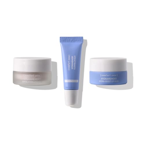 [ comfort zone ] Hydramemory Lip Trio, Hydrating 3-Step Lip Routine with Plumping Lip Balm, Hydra-Boost Lip Mask and Exfoliating Lip Scrub, (10ml each) (3 Piece Set)