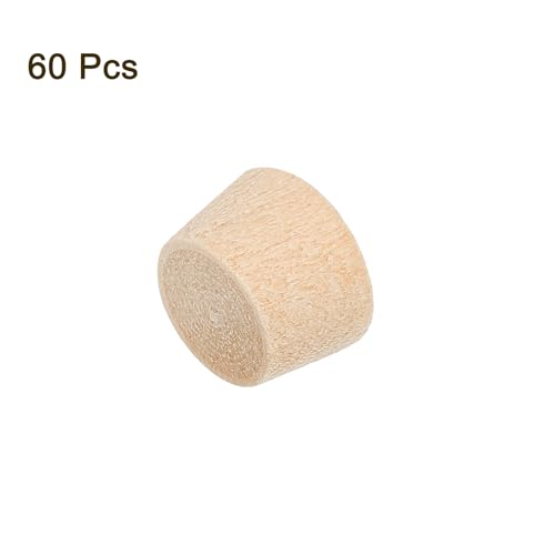 Image of uxcell 60Pcs Wood Button Plugs, 10mm /0.39 inch Flat Head Hardwood Screw Hole Plug Wooden Caps Buttons Wood Plug for Furniture Woodworking Craft Decor (11.5mm x 10mm)