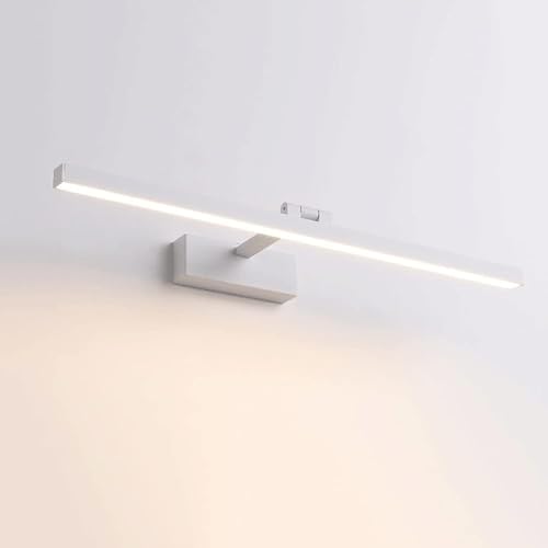 Espejo de baño minimalista moderno blanco, aplique de pared frontal, creatividad nórdica, luz de pared lineal de mediados de siglo, tocador de baño con tira larga, espejo giratorio de arriba a abajo