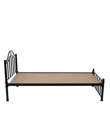 Image of Globally Indian Single Size Metal Bed Frame with Plyboard Support | Heavy Duty Wrought Iron Bed | Noiseless Strong Structure | Under-Bed Storage Space | Easy DIY Assembly Bedroom Furniture (Black)