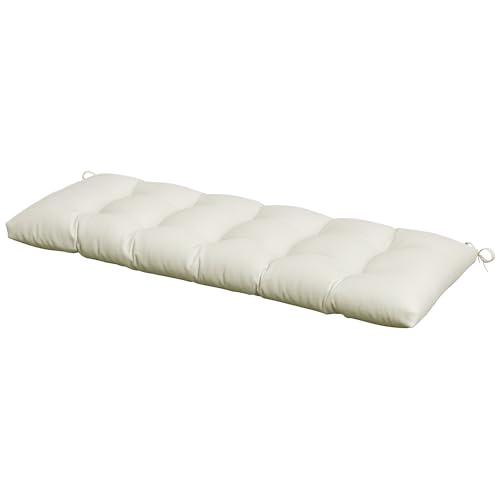 Outsunny Cojín para Banco 128x48x8 cm Colchón de Banco de Jardín con 2 Cordones de Fijación Impermeable y Protección UV 50+ para Columpio de Jardín Terraza Crema