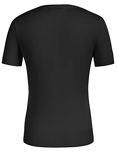 Women's Short Sleeve Cardigan Crewneck Button Up Sweater(Xl,Black) #TOP2