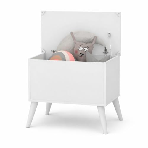 Buyqualia Baúl Blanco 69x50x36 cm – Baúl de Almacenamiento Moderno y Funcional (Con patas)