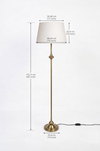Image of Divine Trends Royal Brass Antique Finish Gold Floor Lamp Standing 5Ft Height with Off White Lampshade 16 Inches - Led Bulb Included Pack of 1
