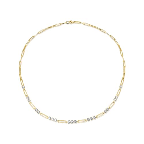 Grewod Collar Mujer Cadena de Clip con Moissanita Redonda de 3mm 45cm, Plata de Ley 925, Joyas Collar de Cadena con Piedra