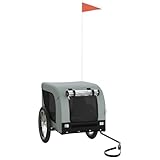 vidaXL Fahrradanhänger für Hunde, Hundeanhänger mit Reflektoren Flagge, Hundetransporter Maximale Belastbarkeit 45kg, Grau Schwarz Oxford-Gewebe Eisen