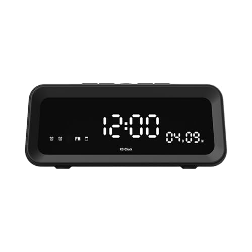 Réveil digital et enceinte sans fil noire avec affichage de température