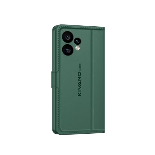 Image of KIVANO LUXE Compatible for CMF by Nothing Phone 2 Pro 5G Luxury Handmade Leather Magnetic Flip Folio Case | Card Holder & Kickstand | Slim Protective Cover | Unisex - Green
