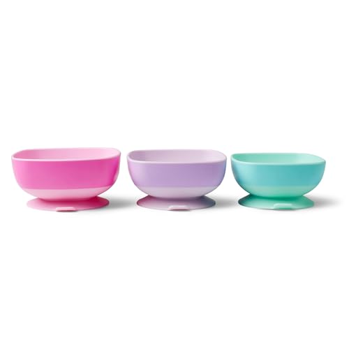 Nuby Toddler Suction Bowls - Baby Weaning Bowls with Easy Release Tab | Stackable Bowls | Baby Weaning Bowls | Pack of 3 (Girl)