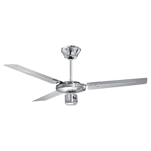 Proficare DVL 3071 Ventilador de Techo, Silencioso, 3 Aspas, Diámetro 122cm, 3 Velocidades, Función Verano Invierno, Fácil de Instalar, Acero Inoxidable