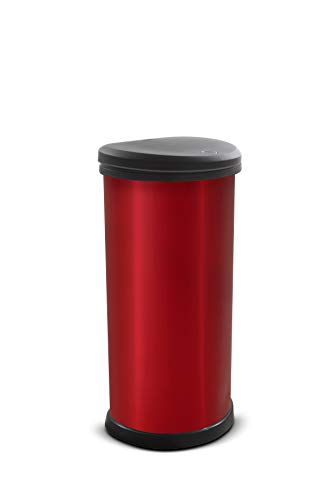 CURVER Pattumiera decorativa One Touch, effetto metallo, 70% riciclato, 40 litri, colore: rosso