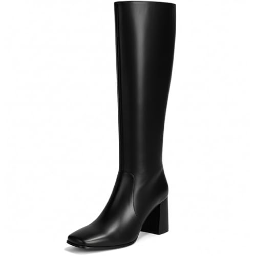 Vipost 3.35-inch Square Toe Knee High Boots for Women, Chunky Block Heel Tall Boots for Women with Side Zipper, Fashion Comfortable Long Fall Winter Boot 2025