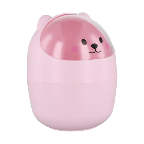 PTJJXA Poubelle de Table, Mini Poubelle de Bureau avec Couvercle, Mini Amovible Porte Stylo Mignon, Belle Corbeille à Papier, Plastique Poubelles de Maquillage (Rose)
