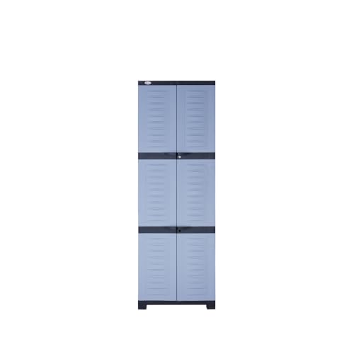 Image of Oaknest Supreme Fusion-03 Plastic Storage Cabinet | Compact & Multipurpose Storage Solution | Waterproof, Durable & Lightweight | Ideal for Home, Office & Garage | Charcoal and Sky Grey