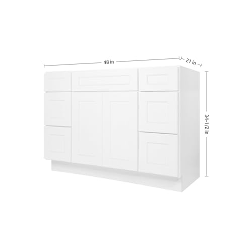 Image of Furinno Shaker Two Drawer Stack Bath Vanity Cabinet Without Top, Ready to Assemble, 21 D x 48 W x 34.5 H, White