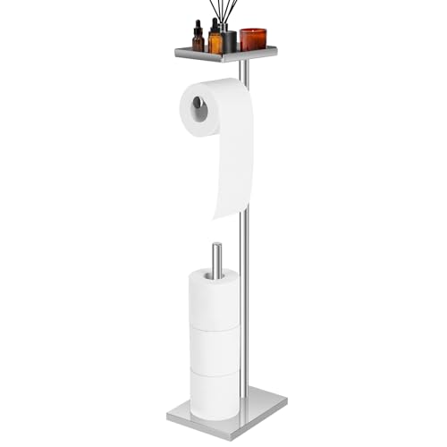 Topsky Toilet Paper Holder Free Standing Toilet Roll Holder for 3-4 Rolls with Heavy Base Tissue Paper Roll Dispenser Storage for Bathroom (Silver-B)