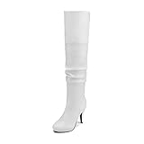 DREAM PAIRS Women's Black Thigh High Chunky Heel Platform Over The Knee Boots Size 9.5 M US Sarah-hi,Size 10,Sarah-White/Pu,SARAH-HI