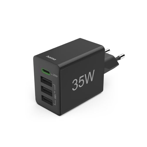 Hama Schnellladegerät, 1x USB-C PD, 3X USB-A, Mini-Ladegerät, 35W, Schwarz