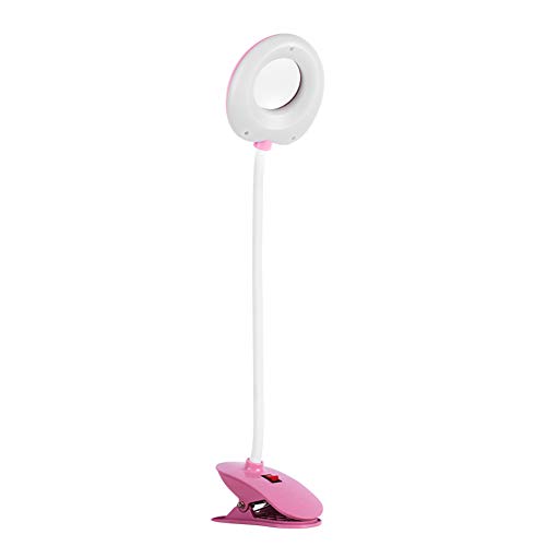 Koimg Lupa De Sobremesa con Luz Led Y Abrazadera Iluminada Lámpara Lupa Mesa Pie 16 Aumentos con Pinza Metálica para Hobbies, Manualidades, Banco De Trabajo,Pink
