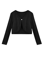 Arshiner Mädchen Bolero mit offener Vorderseite Strickjacke Cardigan für Kinder Strick-Bolero mit Langen Ärmeln und Knopfverschluss Schwarz 140