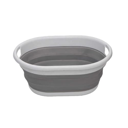 HavenVale 24L Collapsible Plastic Laundry Basket, Foldable Washing Basket, Portable Washing Tub, Space Saving Basket (1, Grey & White) - Image 2
