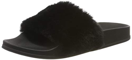 APIKA Damen Flip Flop Kunstpelz Slipper Fuzzy Fluffy Comfy Sliders Offene Zehe(37 EU schwarz) Cover