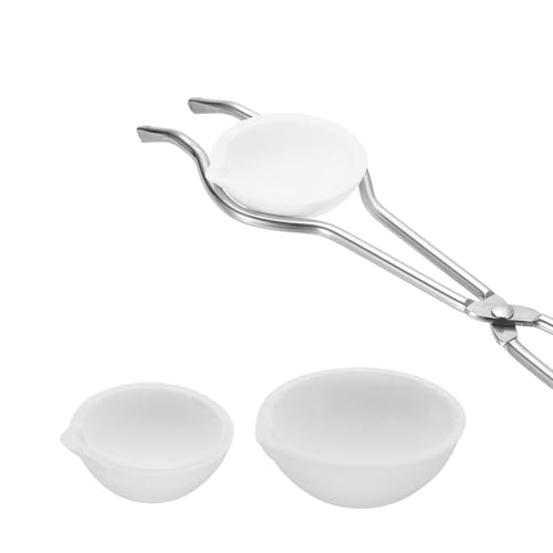 PATIKIL Small Melting Ceramic Crucible Bowl Dish Cup Set Include Whip Tongs Handle, Quartz Crucible Kit for Melting Metal, 4 Pcs 100g 250g 500g