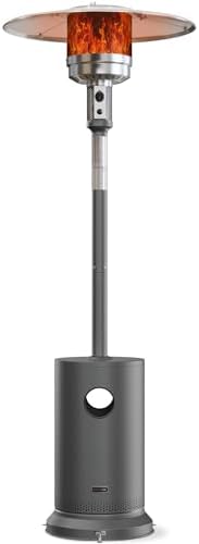 best outdoor propane patio heaters that will transform your space 8 EAST OAK 50,000 BTU Patio Heater for Outdoor Use With Round Table Design, Double-Layer Stainless Steel Burner and Wheels, Outdoor Patio Heater for Home and Commercial, Gray, 31.9 x 31.9 x 86.6 inches