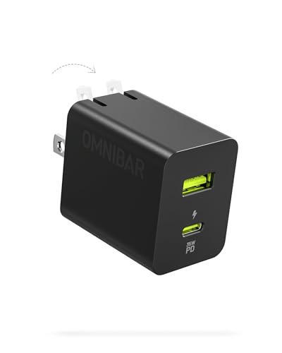 Image of USB Charger Block, 35W 2-Port USB-C Wall Charger with Foldable Plug | Charge 2 Devices Simultaneously • Travel-Ready • Pocket-Size Design • Compatible with iPhone, Galaxy, iPad & AirPods