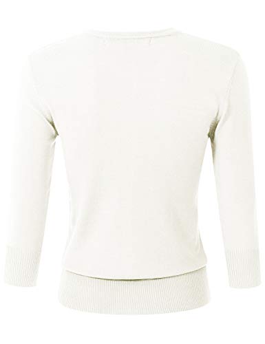 Image of Women's 3 /4 Sleeve Crew Neck Button Down Stretch Knit Cardigan Sweater (S-3XL)