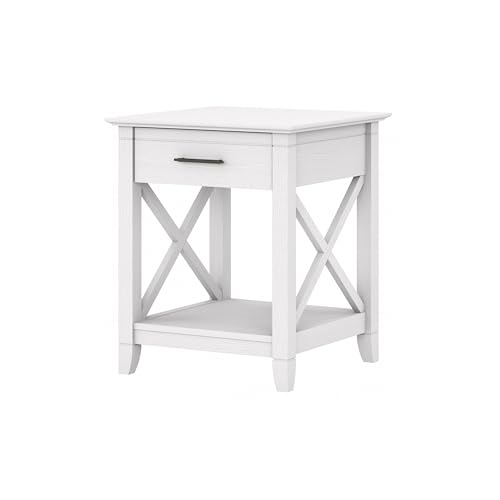 Bush Home End Table with Drawer, Nightstand with Storage, Living Room and Bedroom Furniture, Key West Collection, Pure White Oak