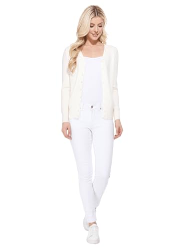 Image of YEMAK Women's Knit Cardigan Sweater - Long Sleeve V-Neck Basic Classic Casual Button Down Knitted Soft Lightweight Top