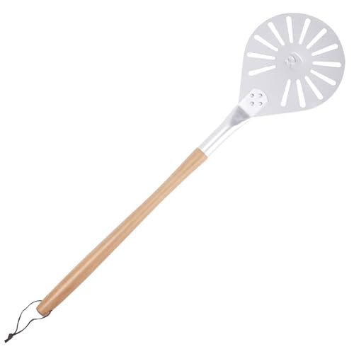 ROCKSHEAT Pizza Turning Peel 7 Perforated Anodized Aluminum Round Pizza Peel Turner with Wood Handle Non Stick Pizza Paddle for Homemade Bread Outdoor Pizza Oven Accessories