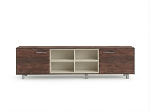 Image of Ritz Engineered Wooden TV Cabinet & Entertainment Unit with Adjustable Center Compartments | Modern Living Room TV Stand with 2 Storage Cabinets | 1800 x 430 x 550 mm - Columbia Walnut & Ivory