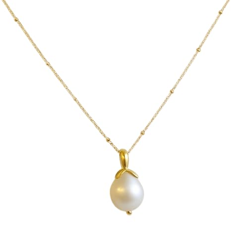 Cultured Freshwater Pearl Gold Filled Necklace 18 inches - Handmade Dainty Pearl Jewelry Gift Idea for Women - Birthday Gift - June Birthstone -Wedding Bridal Jewelry - Single Pearl Pendant Necklace