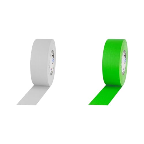 ProTapes Pro Gaff Premium Matte Cloth Gaffer's Tape 2" Width, White 55 yds & Fluorescent Green 50 yds (Pack of 1 Each)