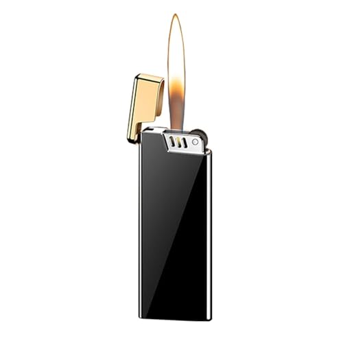 TUVovosd Encendedor de butano con tapa superior, recargable, llama regulable, adecuado para camping con velas (butano no incluido) (negro)