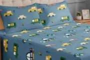 Image of Kids Cotton Bedsheet Set, Blue, Car Print, Soft 7D Printed, for Boys