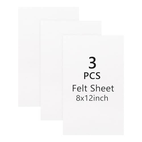 JOSNAAN 8x12 White Felt Fabric Sheets - 3PCS Felt Squares -1 Colors Soft Felt Squares 1.5mm Thick for Sewing Patchwork Decoration Embroidering Book DIY Craft