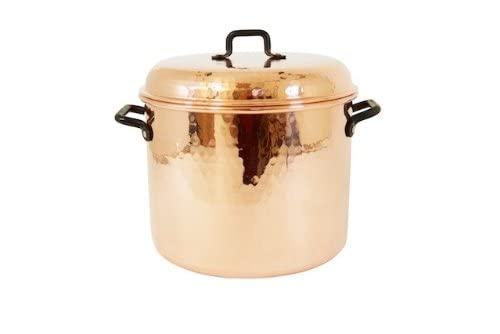 Foto von Copper Garden Kupfertopf mit Deckel + Griffen aus Schmiedeeisen 8 L I Gehämmerter Kupferkochtopf aus blankem Kupfer: Ideale Wärmeleitung & -verteilung I Robuster Kupfer Topf 100% lebensmittelecht