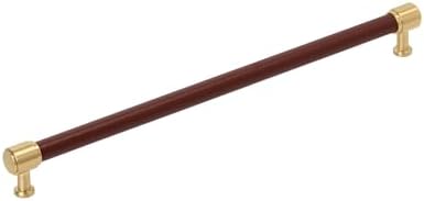 Signature Hardware 954066-O-1258 Lazzara 12-5/8 Inch Center to Center Brown Leather Bar Cabinet Pull - Champagne Bronze