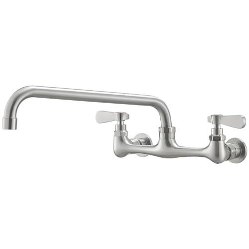 Homevacious Grifo para fregadero de cocina, montaje en pared, grifo comercial de cocina, lavandería, boquilla giratoria de 12 pulgadas, 2 asas dobles, para restaurante, industrial, níquel cepillado,