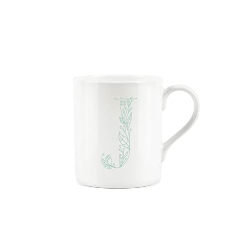 Purely Home Floral Green Letter J Mug - Fine Bone China Small Coffee Tea Mug Present Personalised Initial Gift - Image 2