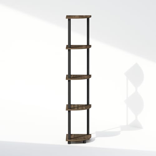 Image of Furinno Turn-N-Tube Storage Shelves, 5-Tier Book Shelf, Corner Shelf, Toolless Open Shelves, for Organization and Storage, Living Room, Home Office, Hallway, Bedroom, Columbia Walnut