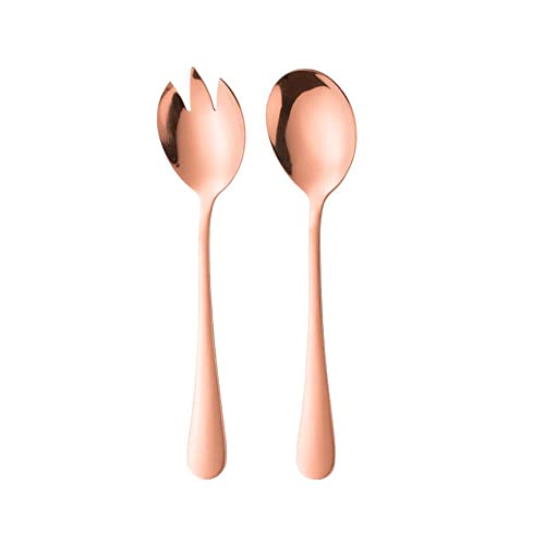 ARFUKA Salad Servers Stainless Steel Salad Spoon Fork Serving Set Salad Mixing Dinner Fork and Spoon Long Handle Salad Server Set Kitchen Cooking Utensil Cutlery Set Rose Gold