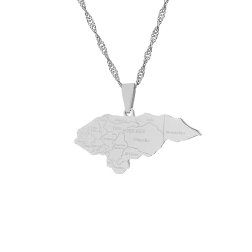 LUTAKU Collier avec pendentif carte du Honduras et de la ville du Honduras pour homme et femme, chaîne à breloques en acier inoxydable, accessoires de bijoux en forme de carte du Honduras, Acier