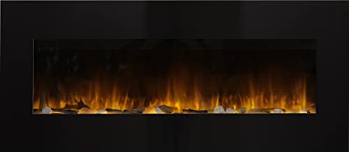 CHEMIN’ARTE Elektrokamin mit Heizung und Kaminfeuer Volcano XXL - elektrischer Kamin mit LED-Licht, Heizlüfter, Deko & Fernbedienung - zum Aufhängen an der Wand, max. 2000 W - schwarz, 122x52 cm