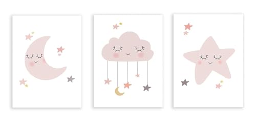 Affiche murale lune et étoile rose pour créer un cocon doux dans la chambre bébé